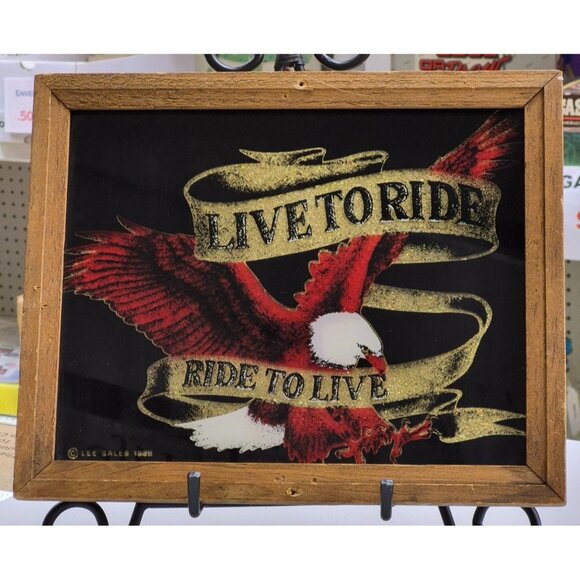 Vintage "Live To Ride" Framed Art With Eagle Design - Picture 1 of 5